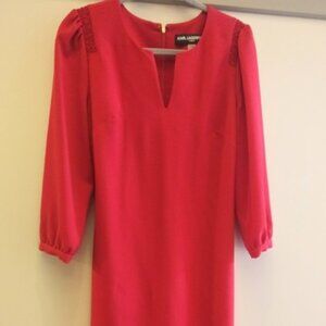 Karl Lagerfeld NWT Classic Long sleeve Red V-neck sheath dress, Size 4